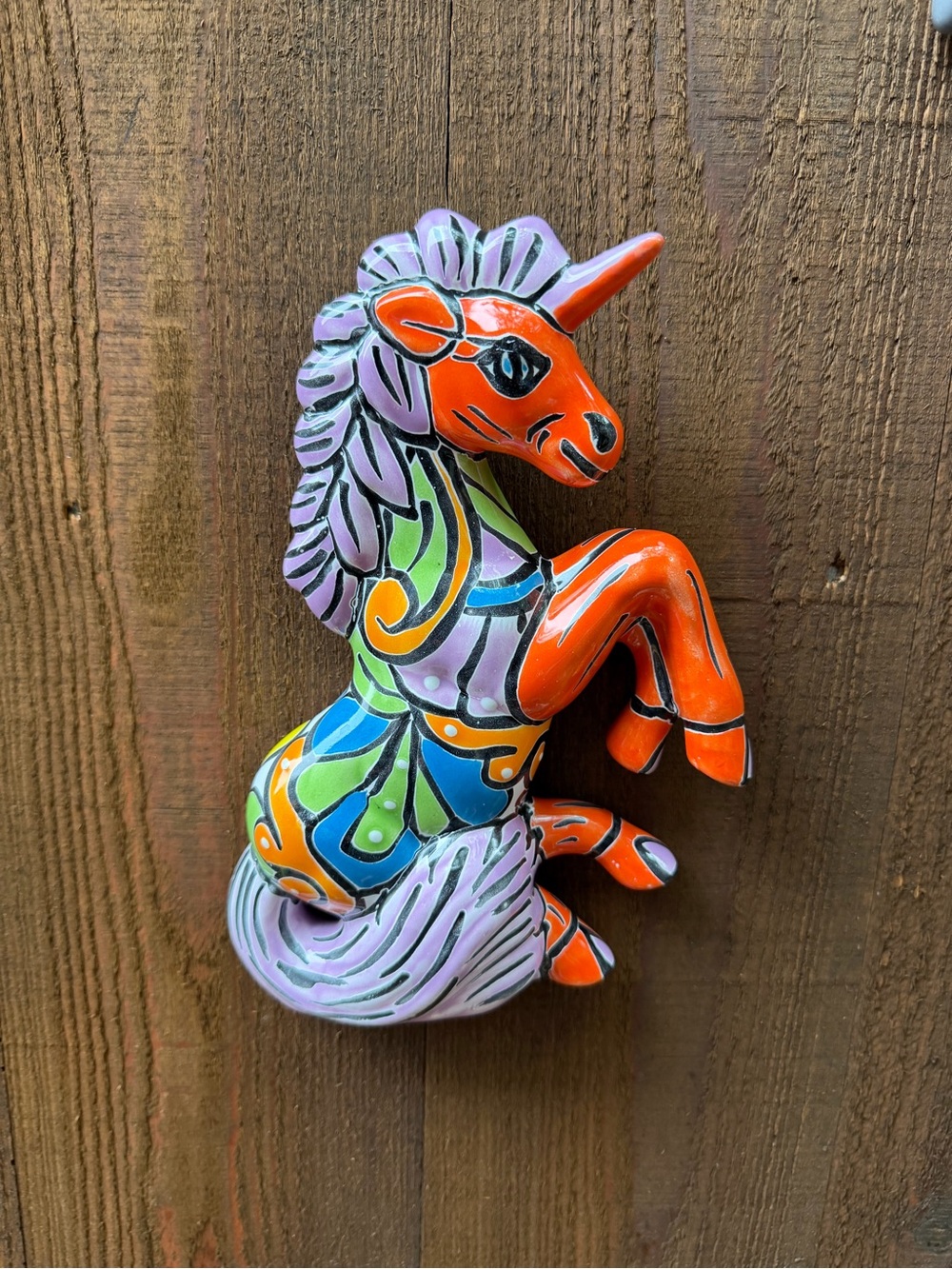 Hand-Painted Talavera Orange Multicolor Unicorn Wall Art